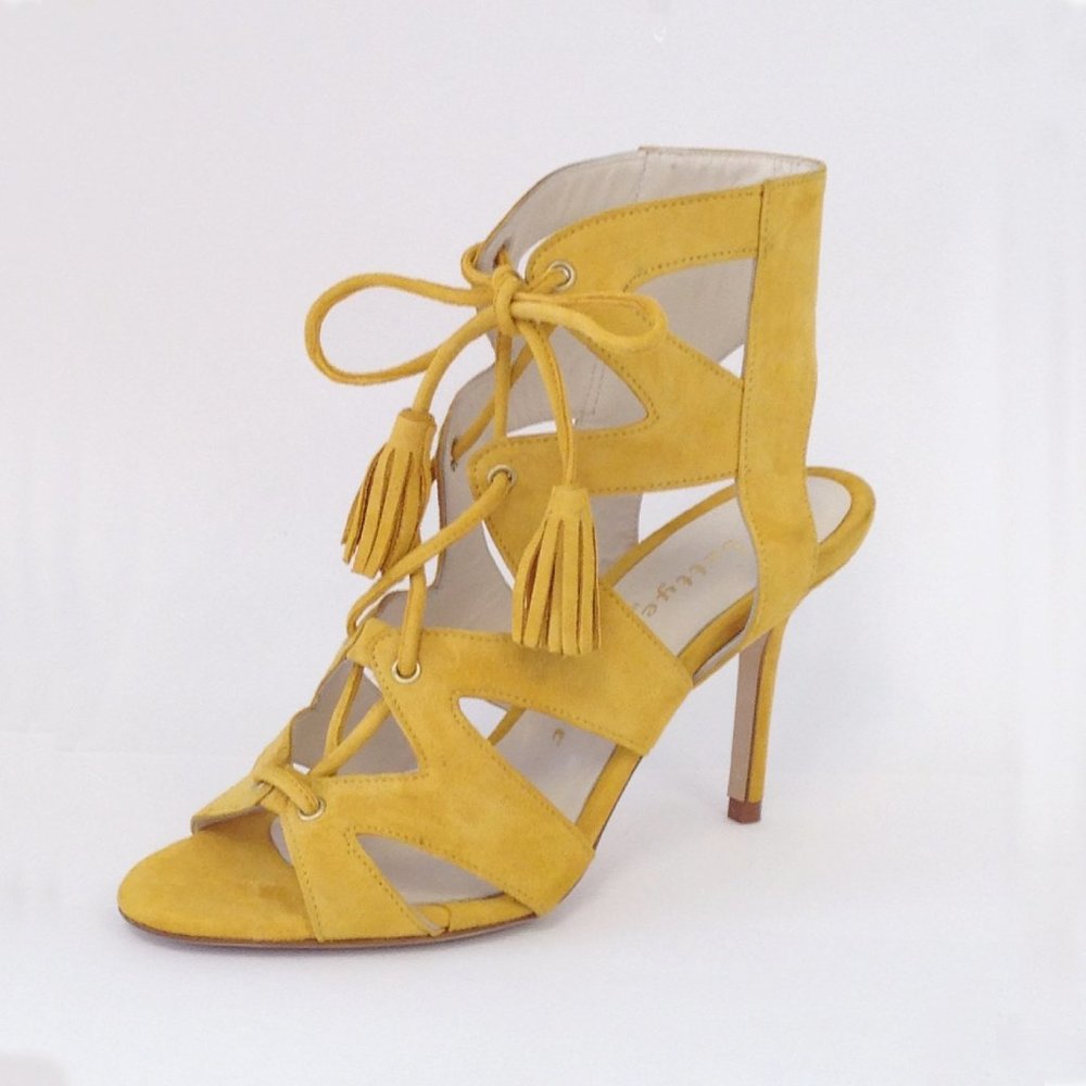 Bettye Muller Yellow Suede Lace up sandal NWOB EU sz 37  made in Italy.